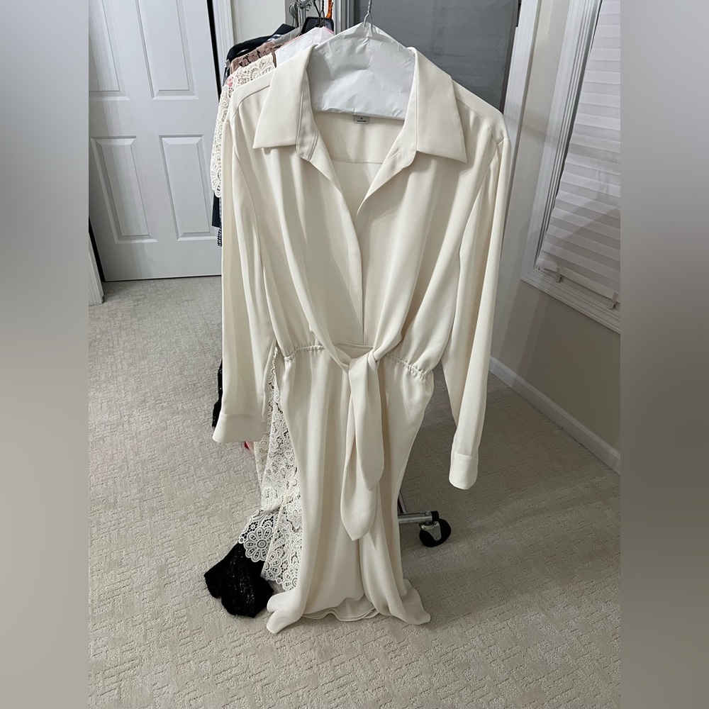 Babaton white cream midi dress
